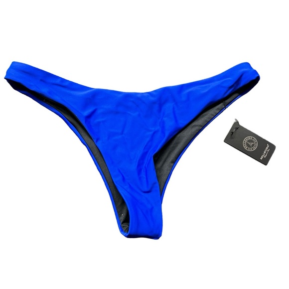 RELLECIGA women’s blue high rise cheeky thong bikini swim bottoms size L NWT - Picture 2 of 7